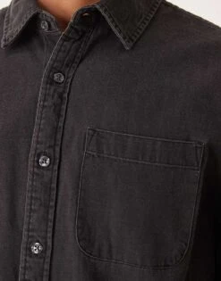 Abercrombie & Fitch Long Sleeve Cropped Western Denim Shirt In Black For Men Black Denim -Abercrombie and Fitch Fashion Shop 207886198 3