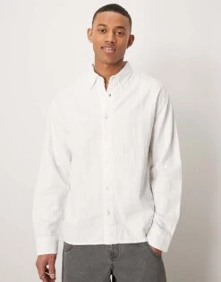 Abercrombie & Fitch Textured Long Sleeve Relaxed Shirt In White For Men Bright White