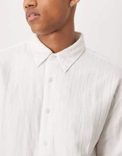 Abercrombie & Fitch Textured Long Sleeve Relaxed Shirt In White For Men Bright White -Abercrombie and Fitch Fashion Shop 207886221 3