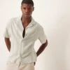 Abercrombie & Fitch Textured Linen Collar Detail Short Sleeve Shirt In Green For Men -Abercrombie and Fitch Fashion Shop 207886222 1 green
