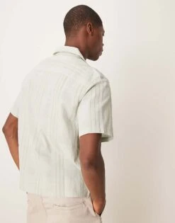 Abercrombie & Fitch Textured Linen Collar Detail Short Sleeve Shirt In Green For Men -Abercrombie and Fitch Fashion Shop 207886222 4