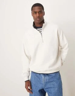 Abercrombie & Fitch Essential Quarter Zip Sweat Top In Cream For Men