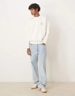 Abercrombie & Fitch Motif Back Sweat Top In White For Men Jet Stream -Abercrombie and Fitch Fashion Shop 207886306 3