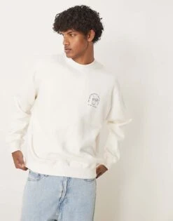 Abercrombie & Fitch Motif Back Sweat Top In White For Men Jet Stream -Abercrombie and Fitch Fashion Shop 207886306 4