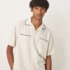 Abercrombie & Fitch Bowling Shirt With Contrast Seams In Cream For Men Oatmeal W/ Phantom -Abercrombie and Fitch Fashion Shop 207886357 1 oatmealwphantom