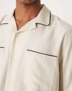 Abercrombie & Fitch Bowling Shirt With Contrast Seams In Cream For Men Oatmeal W/ Phantom -Abercrombie and Fitch Fashion Shop 207886357 3