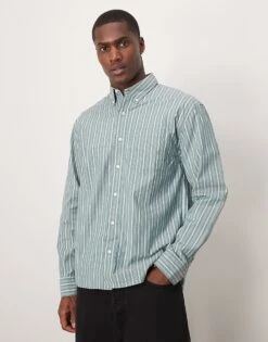 Abercrombie & Fitch Oxford Long Sleeve Shirt In Grey Stripe For Men Mint/white Stripe -Abercrombie and Fitch Fashion Shop 207886397 1 mintwhitestripe 1