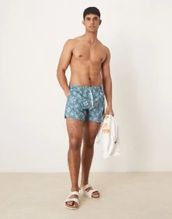 Abercrombie & Fitch Stretch Swim Wear Short In Blue Grid Print For Men Blue Print -Abercrombie and Fitch Fashion Shop 207886443 1 blueprint 1