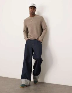 Abercrombie & Fitch Knitted Crew Neck Jumper In Brown For Men