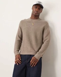 Abercrombie & Fitch Knitted Crew Neck Jumper In Brown For Men -Abercrombie and Fitch Fashion Shop 207886467 4