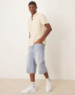 Abercrombie & Fitch Textured Linen Collar Detail Short Sleeve Shirt In Cream For Men -Abercrombie and Fitch Fashion Shop 207886475 3