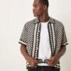 Abercrombie & Fitch Crochet Knitted Abstract Shirt In Black Multi For Men Phantom / Fog -Abercrombie and Fitch Fashion Shop 207886483 1 phantomfog