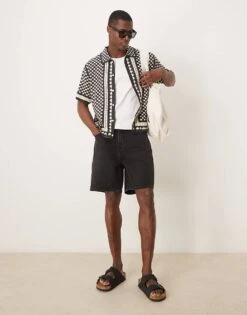 Abercrombie & Fitch Crochet Knitted Abstract Shirt In Black Multi For Men Phantom / Fog -Abercrombie and Fitch Fashion Shop 207886483 3