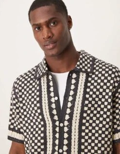 Abercrombie & Fitch Crochet Knitted Abstract Shirt In Black Multi For Men Phantom / Fog -Abercrombie and Fitch Fashion Shop 207886483 4