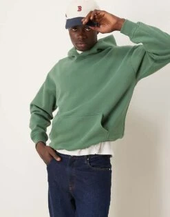 Abercrombie & Fitch Cropped Essential Hoodie In Green For Men Thyme -Abercrombie and Fitch Fashion Shop 207886491 1 thyme 1