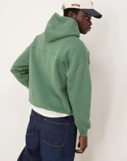 Abercrombie & Fitch Cropped Essential Hoodie In Green For Men Thyme -Abercrombie and Fitch Fashion Shop 207886491 4