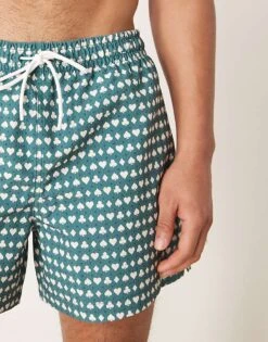 Abercrombie & Fitch Stretch Swim Wear Short In Green Diamond Heart Print For Men Green Print -Abercrombie and Fitch Fashion Shop 207886544 3