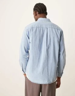 Abercrombie & Fitch Long Sleeve Cropped Western Denim Shirt In Blue Wash For Men Blue Denim -Abercrombie and Fitch Fashion Shop 207886566 3