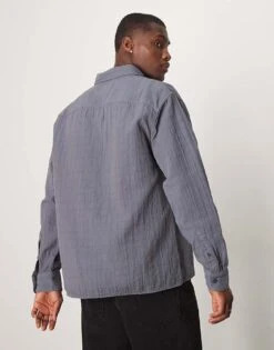 Abercrombie & Fitch Textured Long Sleeve Relaxed Shirt In Navy For Men Turbulance -Abercrombie and Fitch Fashion Shop 207886582 4